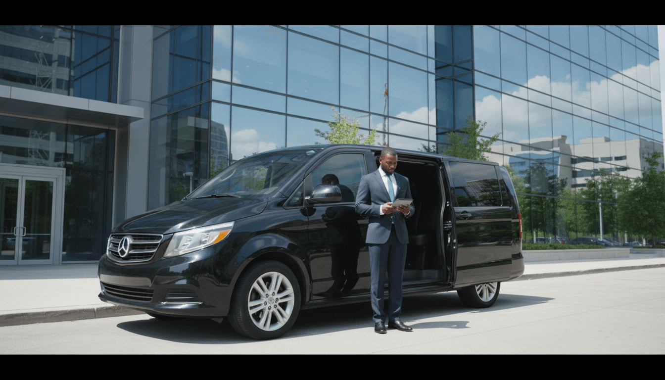 Executive van outside office building