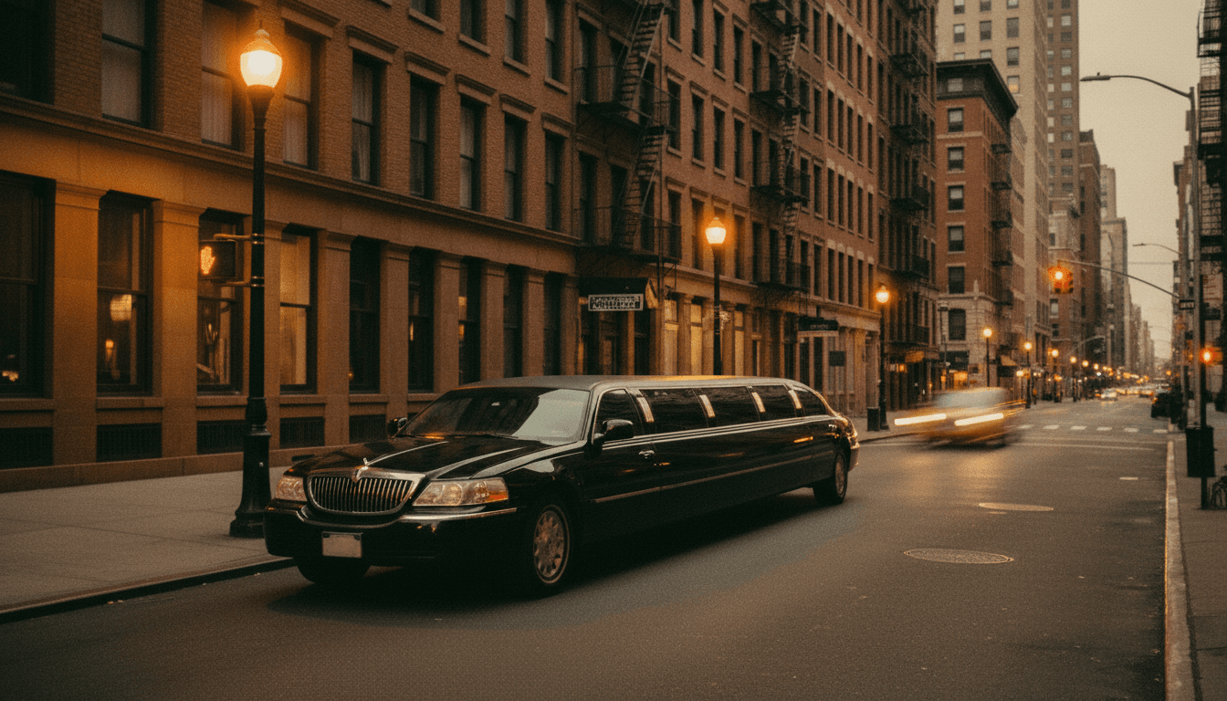 Stretch limousine on city street