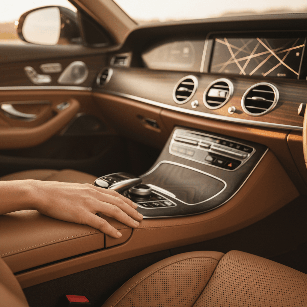 Interior of a luxury sedan with ambient lighting